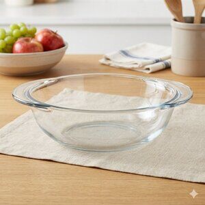 Vintage Anchor Hocking 2qt Clear Glass Casserole Dish Round Ovenware Cottagecore